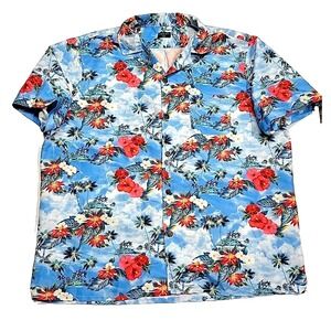 Tropical Storm Hawaiian Palm Trees All Over Print Button-Up Shirt Men's XXL